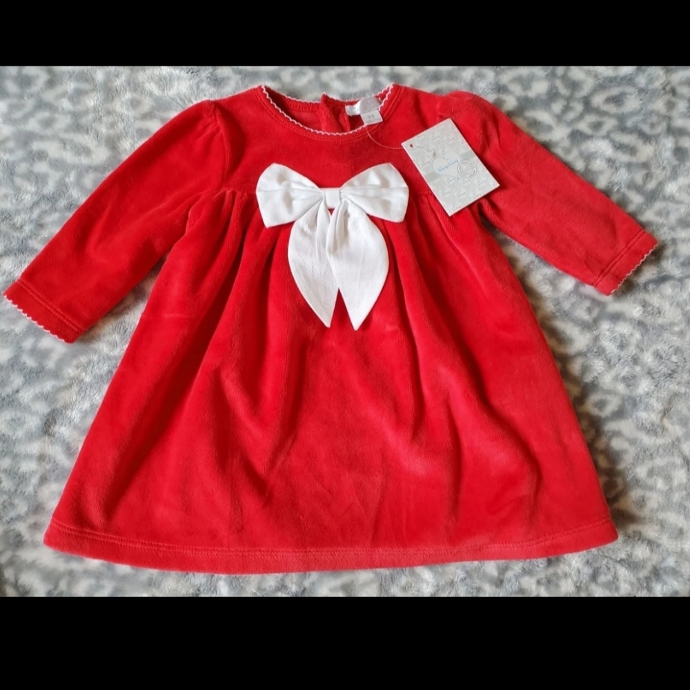 Kissy Kissy Baby Girl's Here Comes Santa Claus Velour Dress